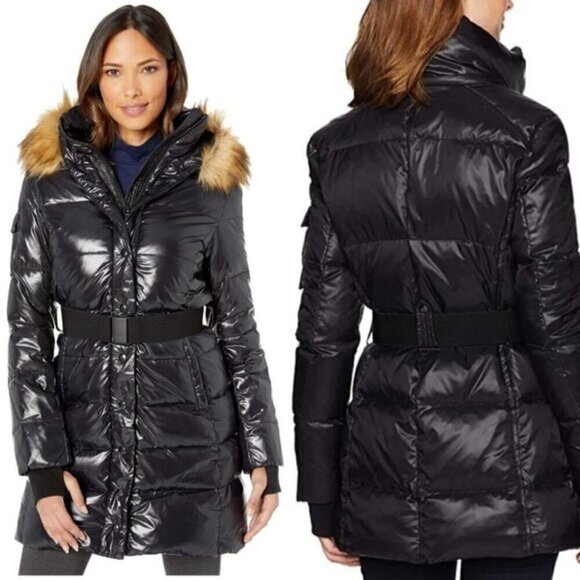 NWT S13 Chalet Puffer Coat Belt & Faux Fur Hood Women Size Small - Picture 1 of 9